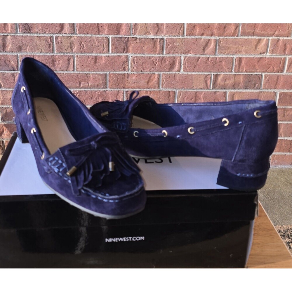 Nine West Women's Suede Navy Blue Fringe Tassel Loafers Moccasin 9.5 NEW